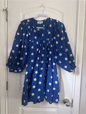 Mille Daisy Blue Polka Dot Puff Sleeve Dress